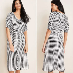 Ann Taylor Black White Gray Gingham Plaid Tie Waist Button Front Shirt Dress 2